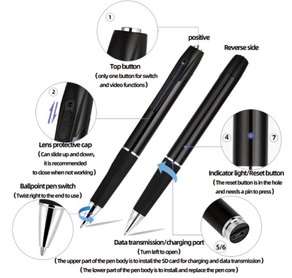 Spy pen met FULL HD camera + WiFi ondersteuning micro sd 128GB