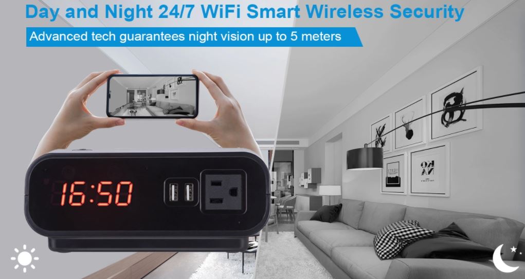 wifi slimme spy camera klok dag en nacht - 24/7