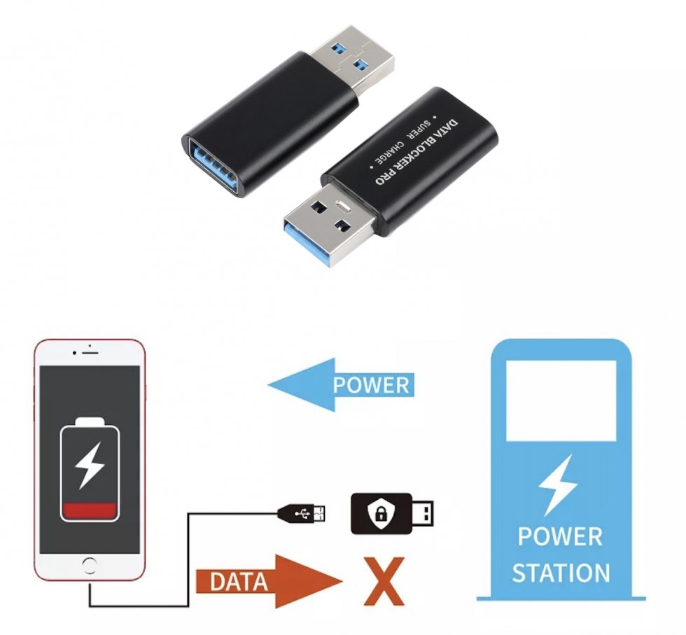 Bescherming voor mobiele smartphone tijdens opladen via USB - Data Blocker Pro