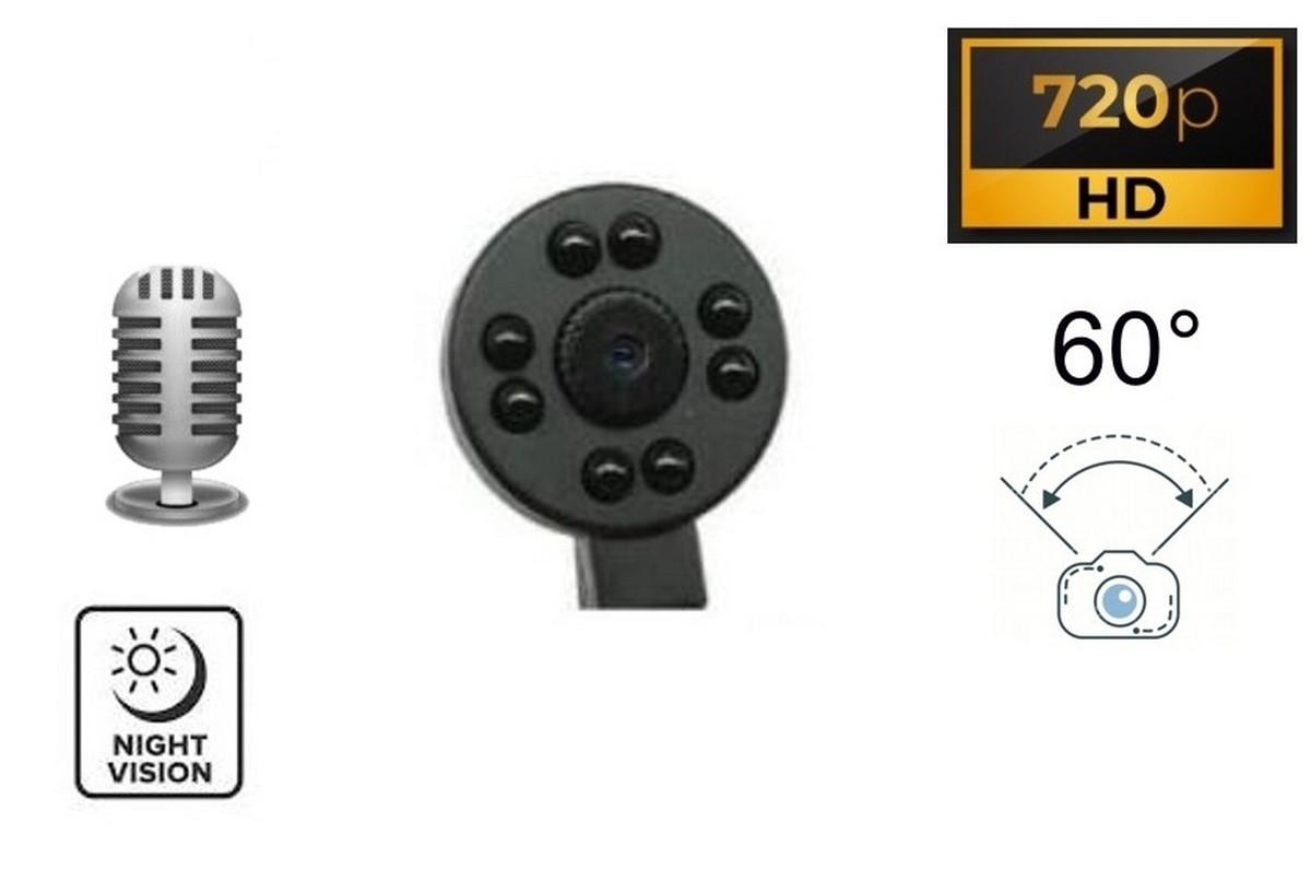 Pinhole camera met nachtzicht 8x IR in knop HD met hoek van 60° + microfoon